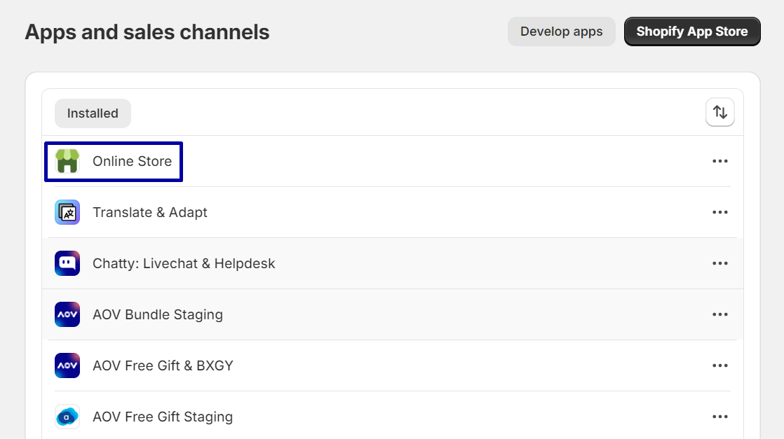 click “Online store,” and then select “Open sales channel.”